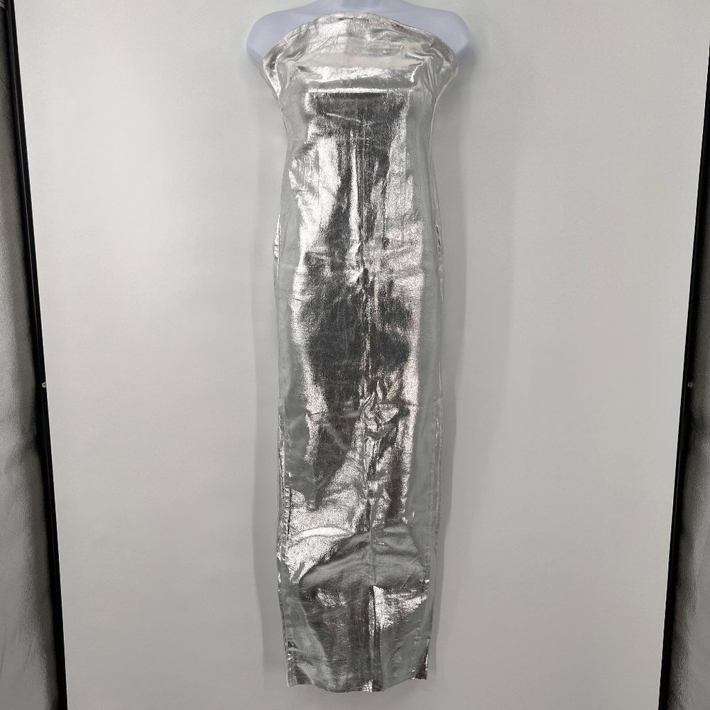 Zara Silver Strapless Midi Dress - Picture 2 of 9